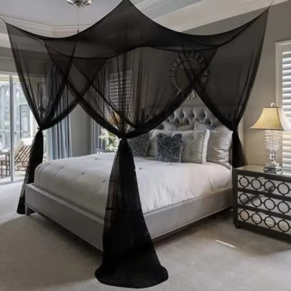 filet anti moustiques transparent moderne rose clair noir coton polyester crochets métalliques chambre coucher