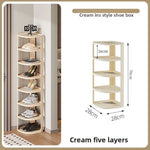 étagère rotative moderne multi niveaux beige clair rayures verticales supports rangement robuste anti dérapant
