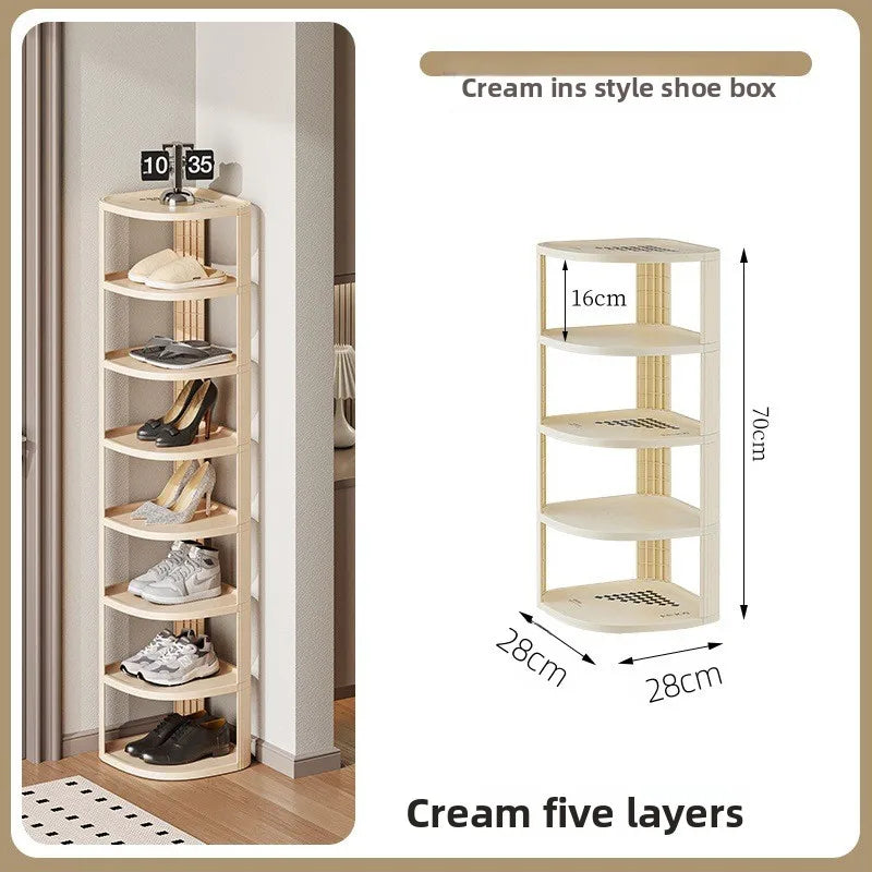 étagère rotative moderne multi niveaux beige clair rayures verticales supports rangement robuste anti dérapant