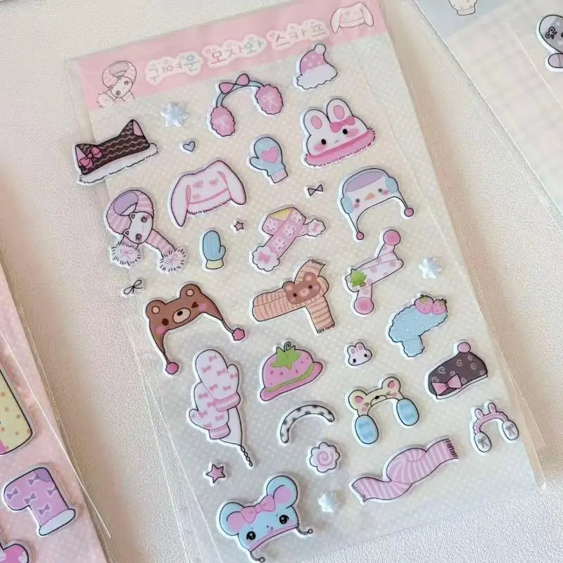 autocollants 3D animaux mignons fruits gâteaux nuages coeurs kawaii adhésifs