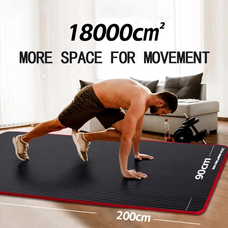 tapis fitness noir rouge rayures horizontales surface rugueuse moderne épais 15mm