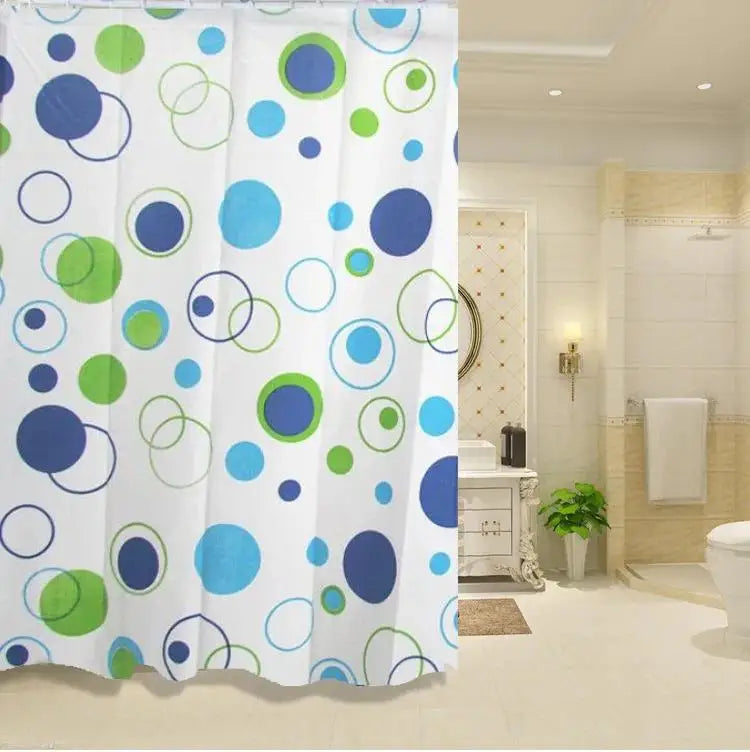 rideaux douche moderne blanc noir bleu motifs géométriques semi transparent anneaux respectueux environnement