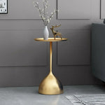 table basse moderne or bleu marine minimaliste plateau rond base originale 38.5x61x28