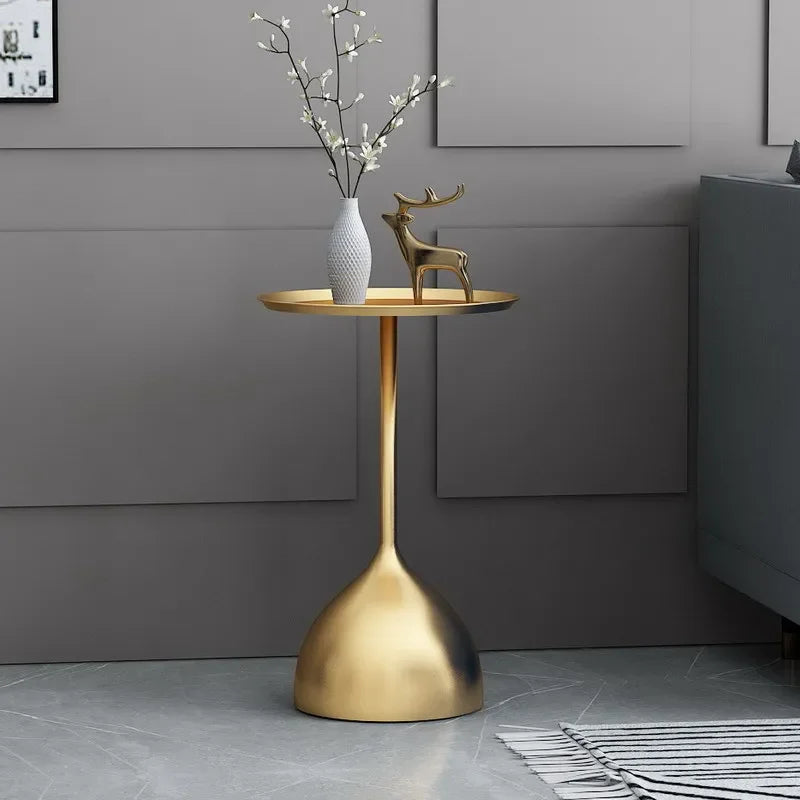 table basse moderne or bleu marine minimaliste plateau rond base originale 38.5x61x28