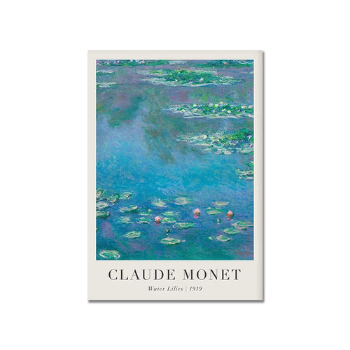 affiche murale toile peinture impressionniste nénuphar monet cadre bois décoration salon classique