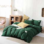 Détail de la housse de couette verte avec texture douce