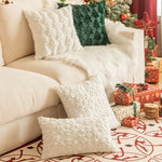 housse coussin noël arbre renne festive polyester beige vert rougeOpaque 45cm 50cm