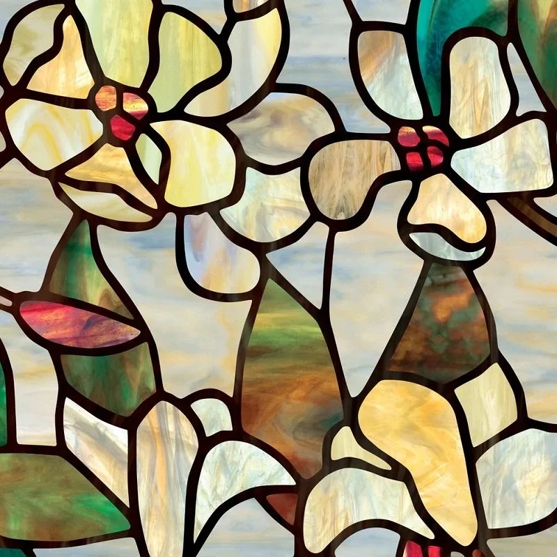 film protection vitrail opaque art nouveau fleurs motifs adhésif isolation uv décoration maison DIY