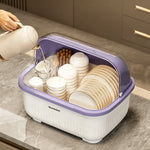 organisateur vaisselle blanc beige violet moderne drainage assiettes bols cuillères tasses rangement hermétique multifonctionnel