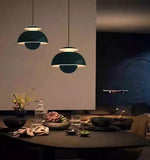 lumière suspendue moderne scandinave deux demi sphères concentriques salon chambre étude orange vert noir