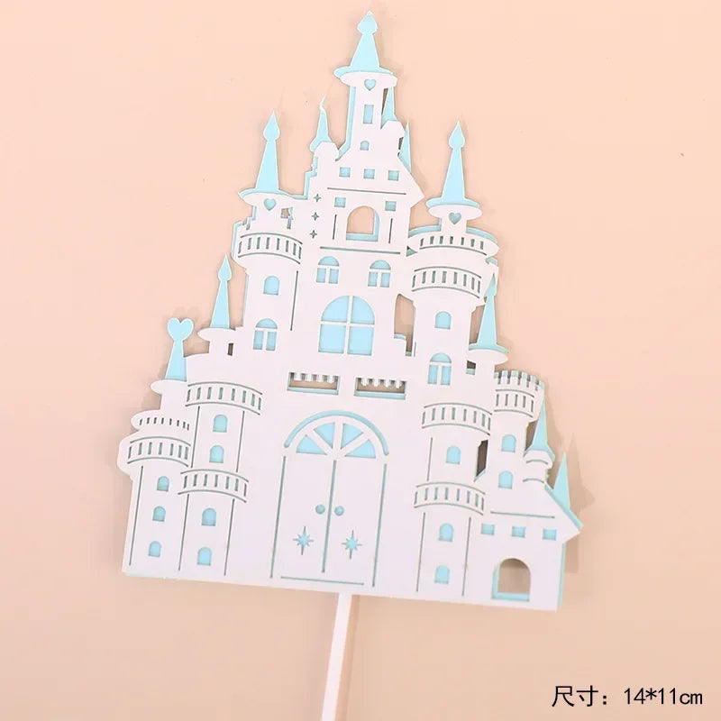 décoration gâteau château conte fées rose blanche bleue or anniversaire enfant fête