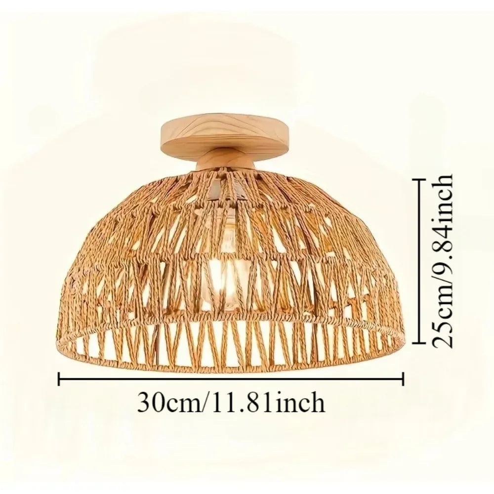 lampe suspendue moderne rustique tissée bambou naturel cadre métallique noir cuisine chambre coucher salle