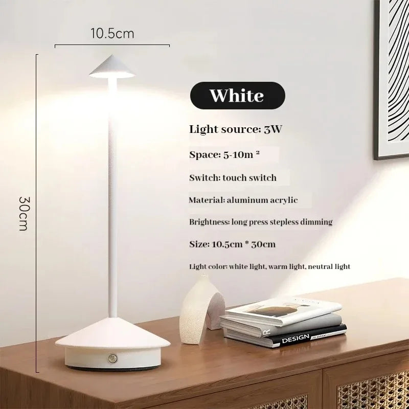 lampe table rechargeable usb blanc noir doré marron moderne minimaliste tactile ajustement luminosité