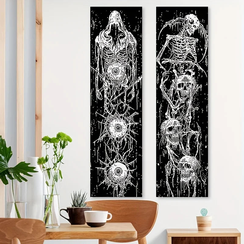 affiche murale squelette yeux motifs abstraits noir blanche graphique polyester imprimée salon chambre decoration