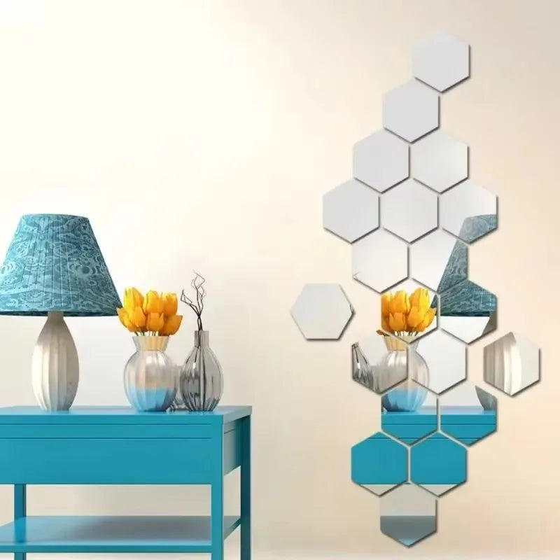 miroirs hexagonnels modernes stickers adhésifs or argent décoration chambre salon événement
