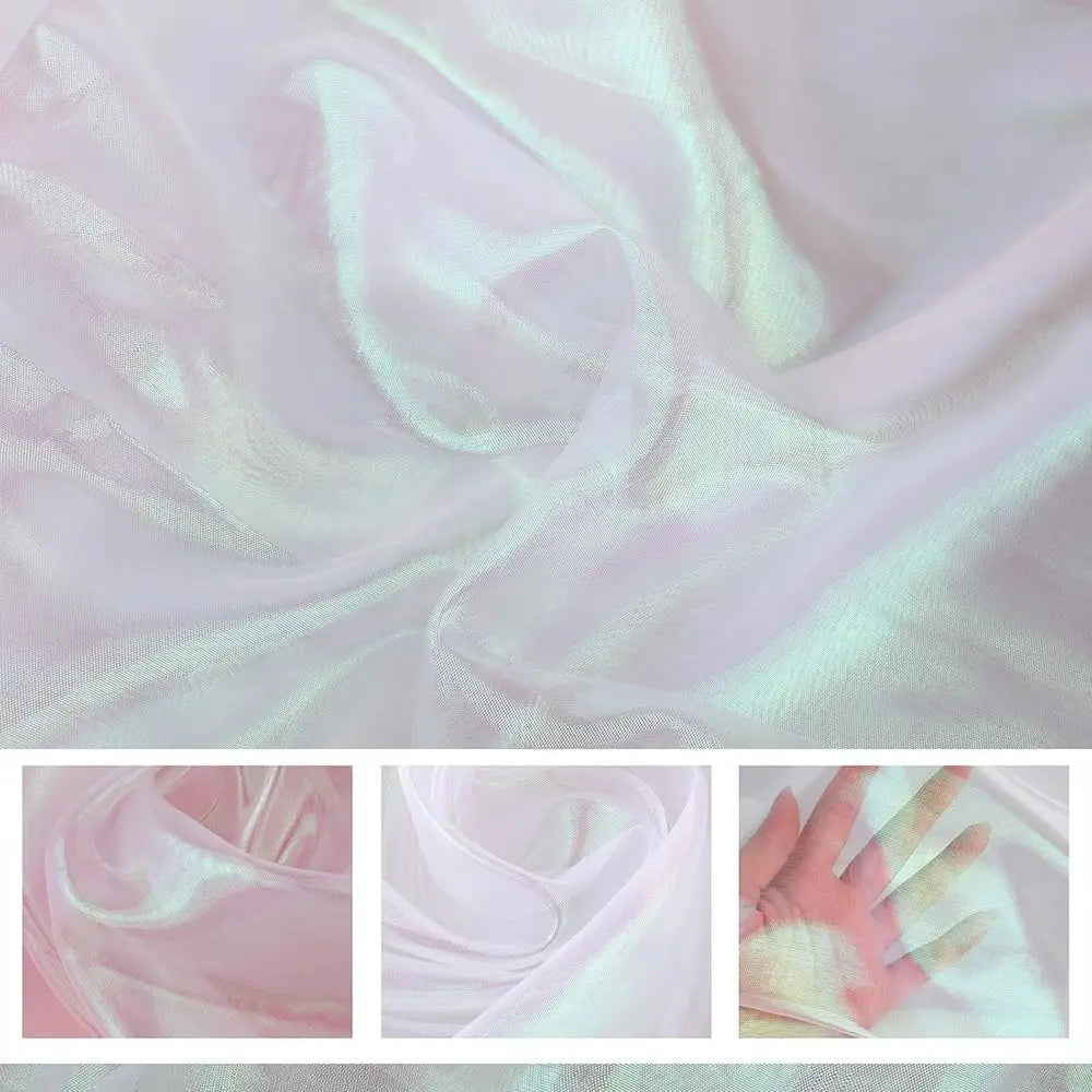 tissu organza brillant moderne élégant bleu rose violet vert blanc translucide effet irisé