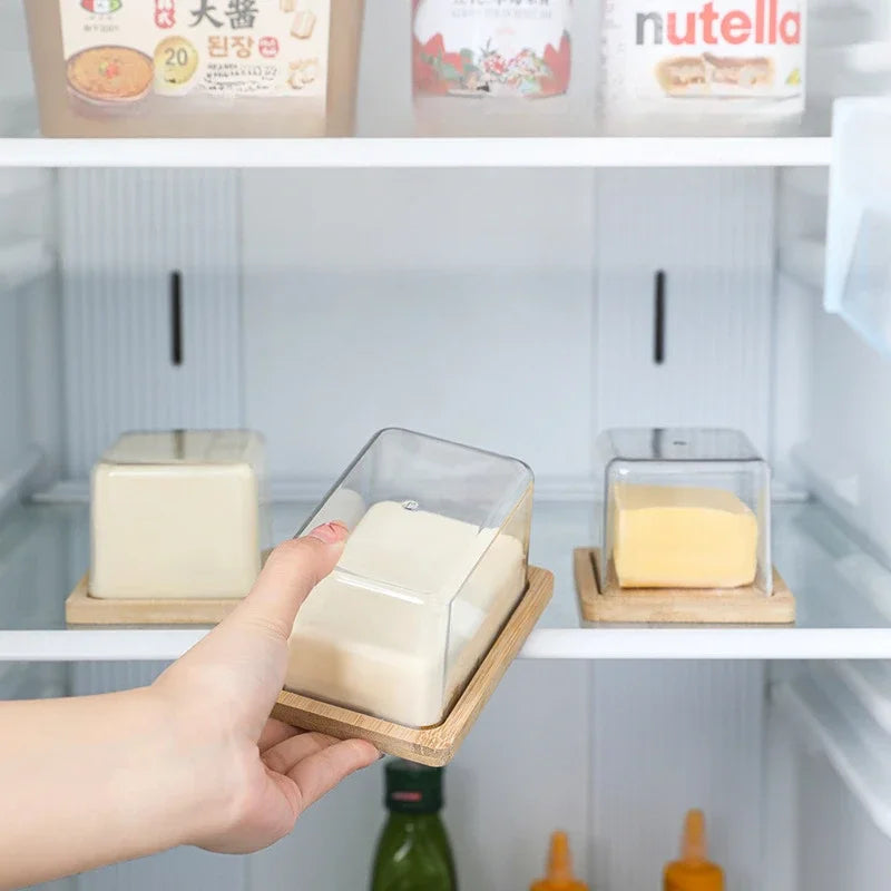 boîte beurre transparente couvercle bois moderne rectangle rangement cuisine minimaliste