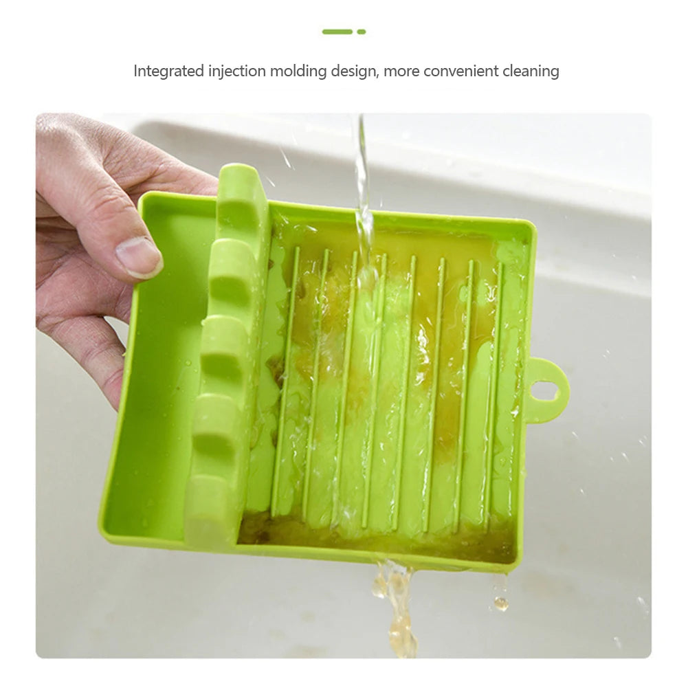 support ustensiles cuisine moderne vert clair gris blanc rainuré adhésif spatule bois couteau poisson