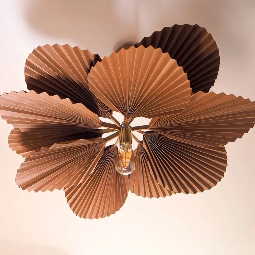 lampe suspendue moderne pliée marron noir salle manger chambre papier éclairage warm light