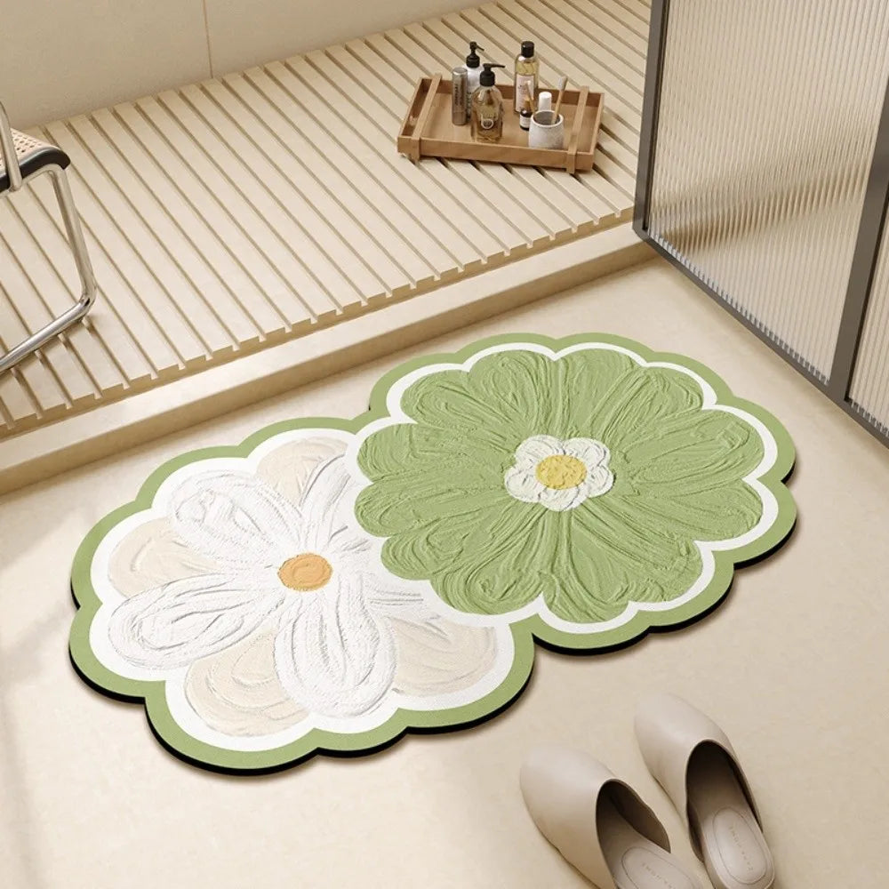 tapis décoration florale moderne jaune blanc bleu violet gris vert marron texturé relief