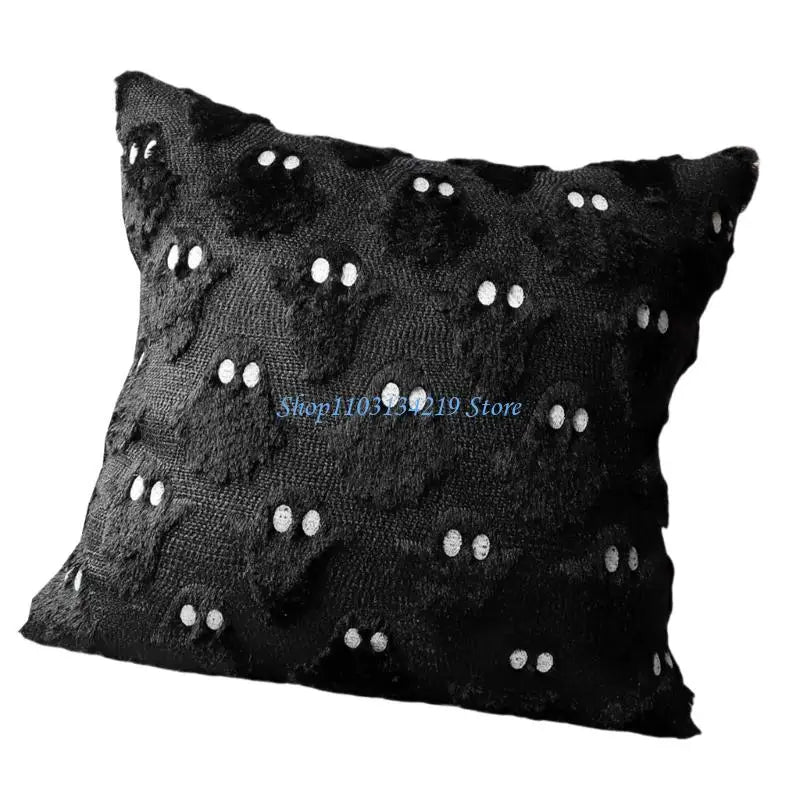 housse coussin halloween fantômes plush noir motif blanc texture veloutée respectueux environnement taie d'oreiller