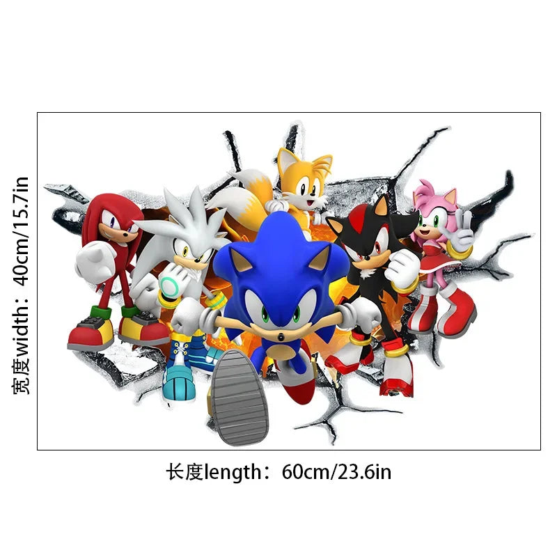 autocollant mural 3d sonic hérisson amis stickers deco chambre enfant pvc bleu