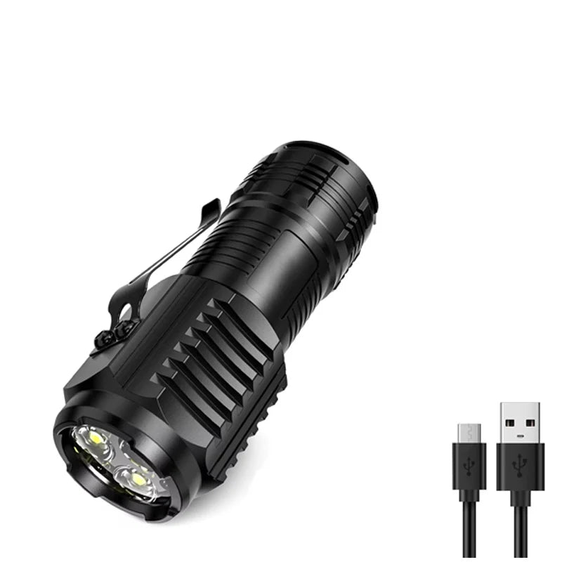 lampe torche rechargeable led puissante 2000lm noir texturé moderne camping randonnée auto défense