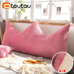 coussin décoratif solide floqué côtelé pompons beige rose gris lit tête lit