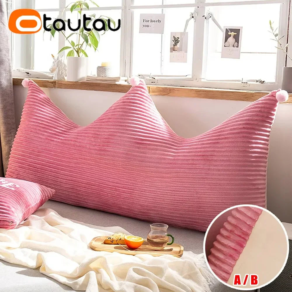 coussin décoratif solide floqué côtelé pompons beige rose gris lit tête lit