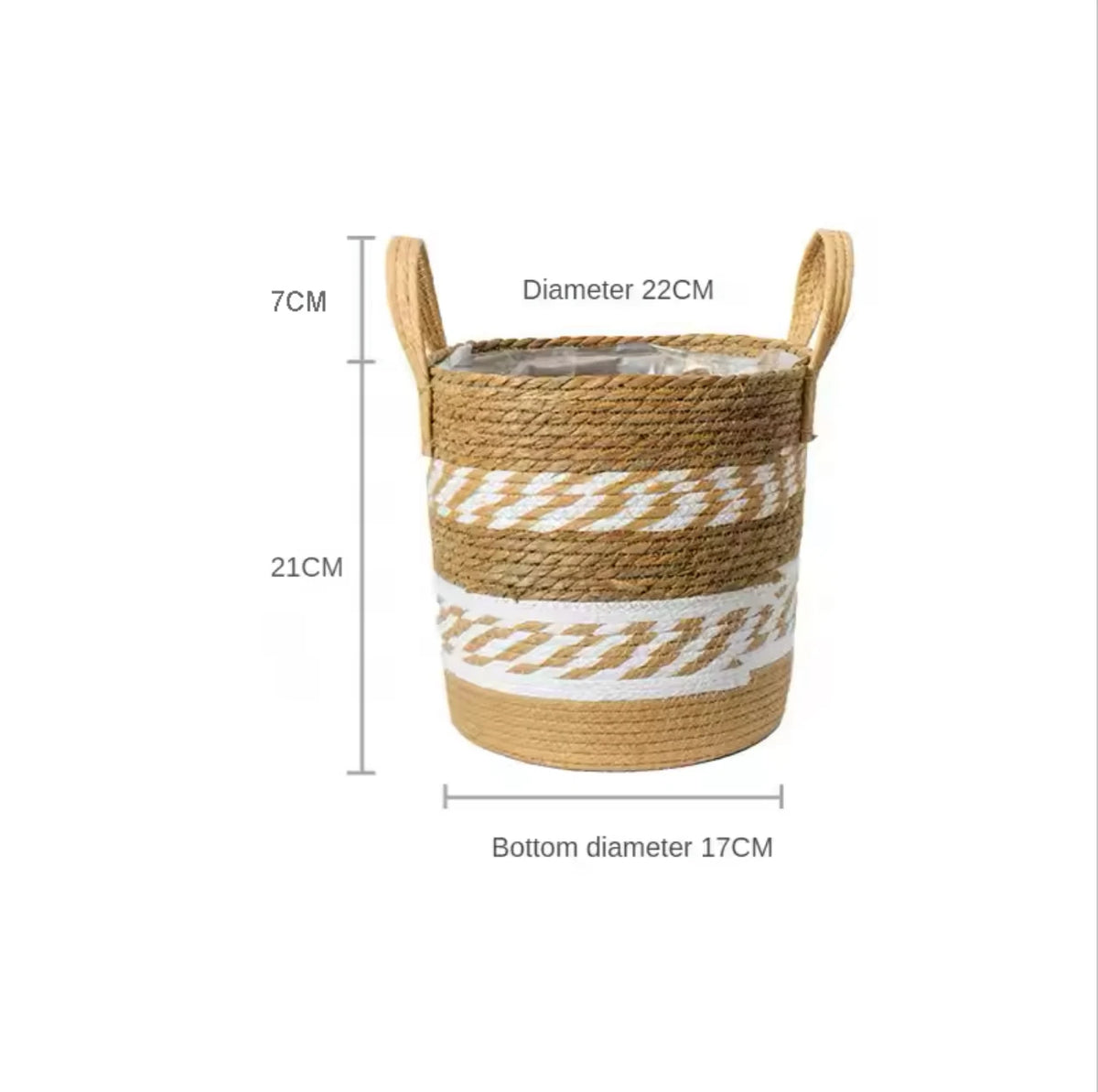 paniers rangement boho blanc rayures naturel bordure noire pliables stockage maison jardin