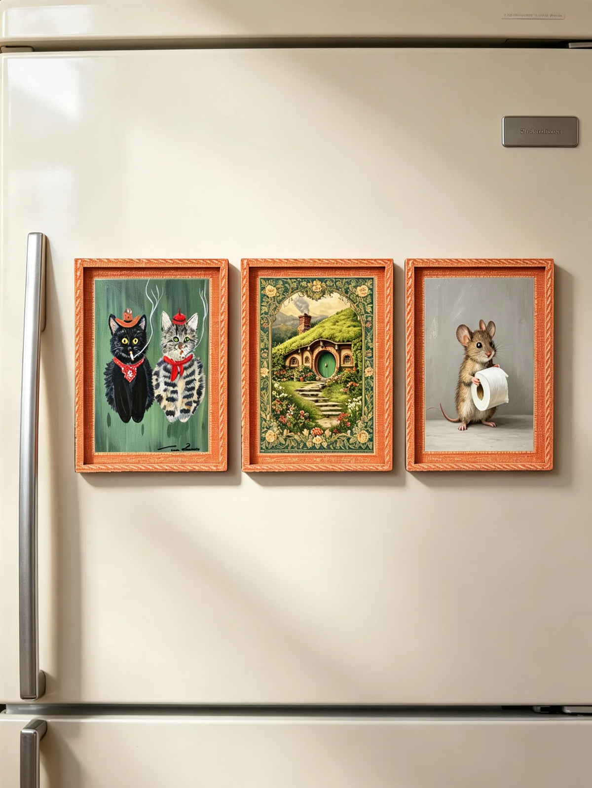 cadre magnétique bois orange motif animaux paysages artistique décoration mur
