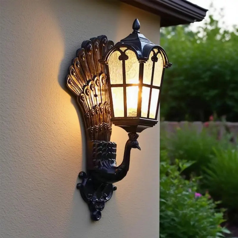 lampe murale classique vintage noir plumes dorées opacité mat extérieur éclairage maison ip65 led