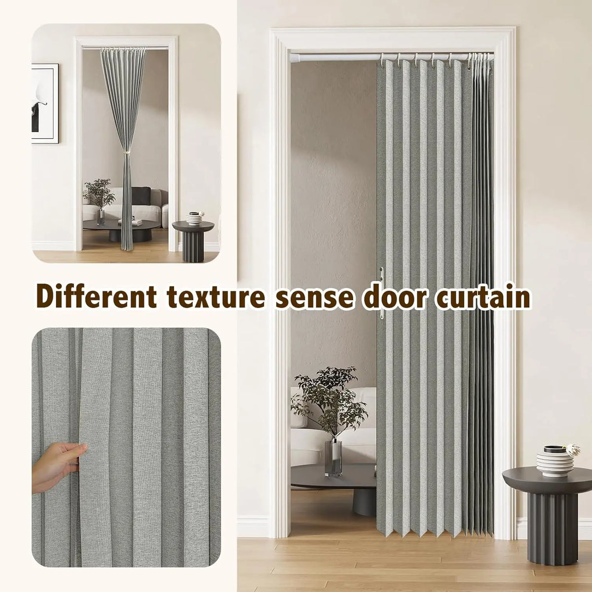 rideau porte plissé gris clair rayures verticales moderne boucles magnétiques polyester toute saison