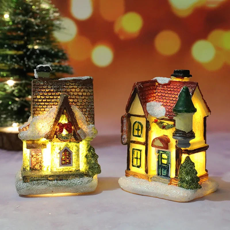 Détail de la maison miniature LED sur une étagère décorative