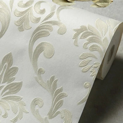 papier peint fleur motif relief classique baroque élégant chambre salon decoration résistant humidité