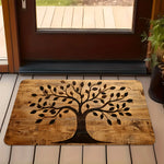tapis sol rustique arbre stylisé texture bois brun clair noir salon bain imperméable antidérapant
