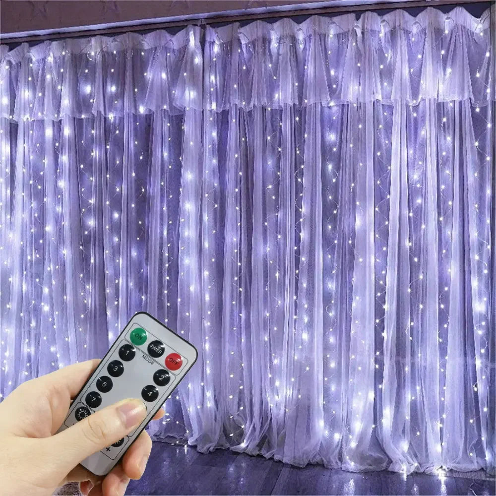 rideau lumineux étoiles blanc multicolore moderne télécommande led 600led 6mx3m transparent vacances