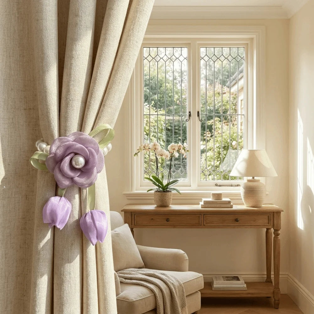 accessoires fenetre fleurs tulipes roses violet blanc bleu rose clips decoratif romantique