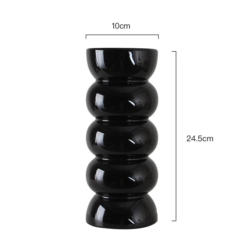 vase céramique noir moderne rond concave décoration intérieure hydroponique arrangement fleurs