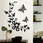 décoration murale sticker noir blanc fleurs feuilles branches papillons floral 28cm 34cm