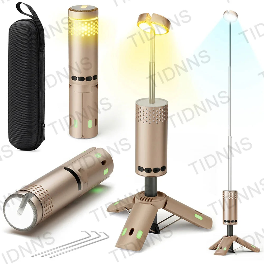 lampe poche portable rechargeable led doré gris perforée boutons noirs moderne compact trépied magnétique