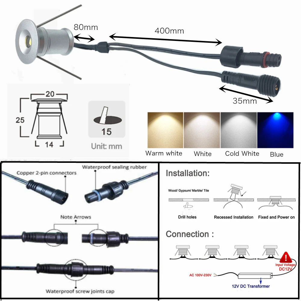 lumière led mini extérieure ip67 12v argentée moderne câble étanche