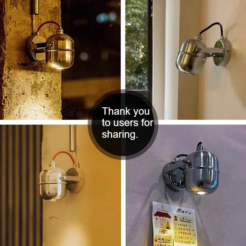 lampe murale moderne argentée led fixée mur vis câble rouge noir lumière chaude