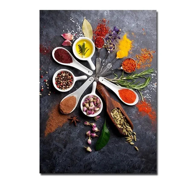 décoration murale art culinaire herbes épices condiments toile impression sans cadre vertical