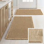 tapis bain absorbant texture tissée franges bord antidérapant moderne beige clair salle bain rapide