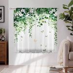 rideaux transparents vert blanc motifs fleurs papillons moderne fenetre polyester