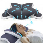coussin sommeil mousse mémoire forme ergonomique gris blanc support cou voyage massage lit