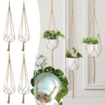 supports plante suspendue macramé boho tissé beige blanc pot fleurs chaines jardins