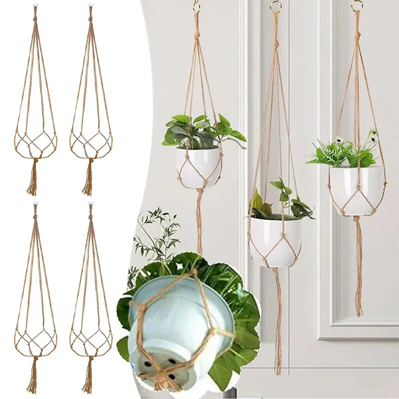 supports plante suspendue macramé boho tissé beige blanc pot fleurs chaines jardins