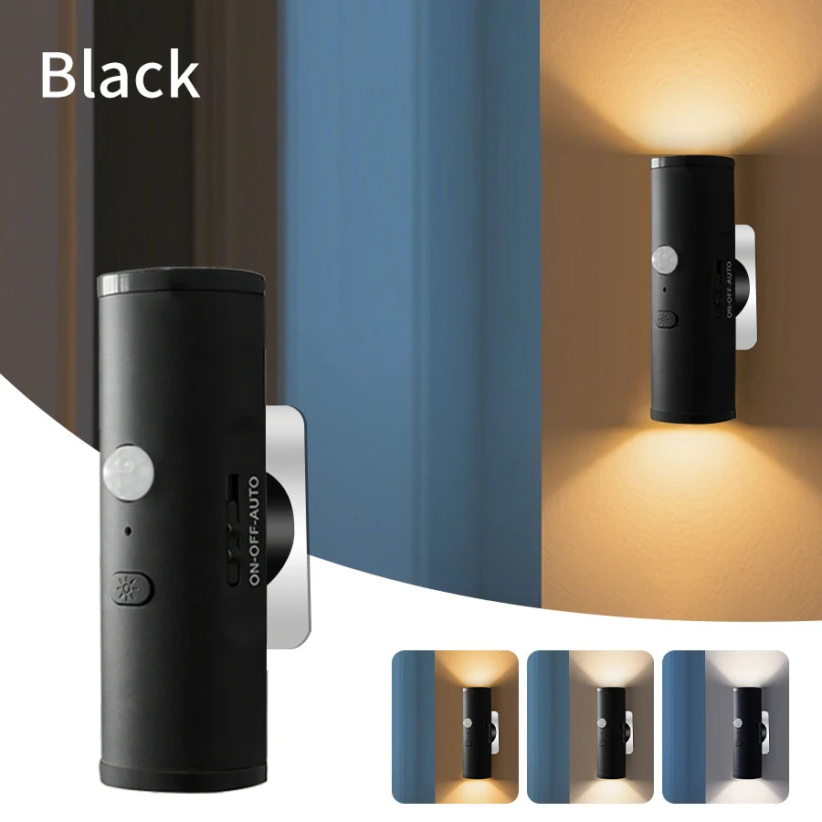 lampe murale led rechargeable détecteur mouvement blanc noir moderne adhésif deux têtes veilleuse chambre